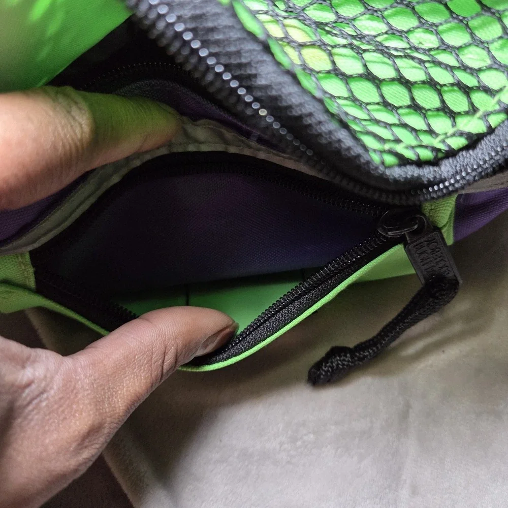 Vintage Bugle Boy Neon Colorblock Fanny Pack Waist Bag Green Purple Mesh 90s